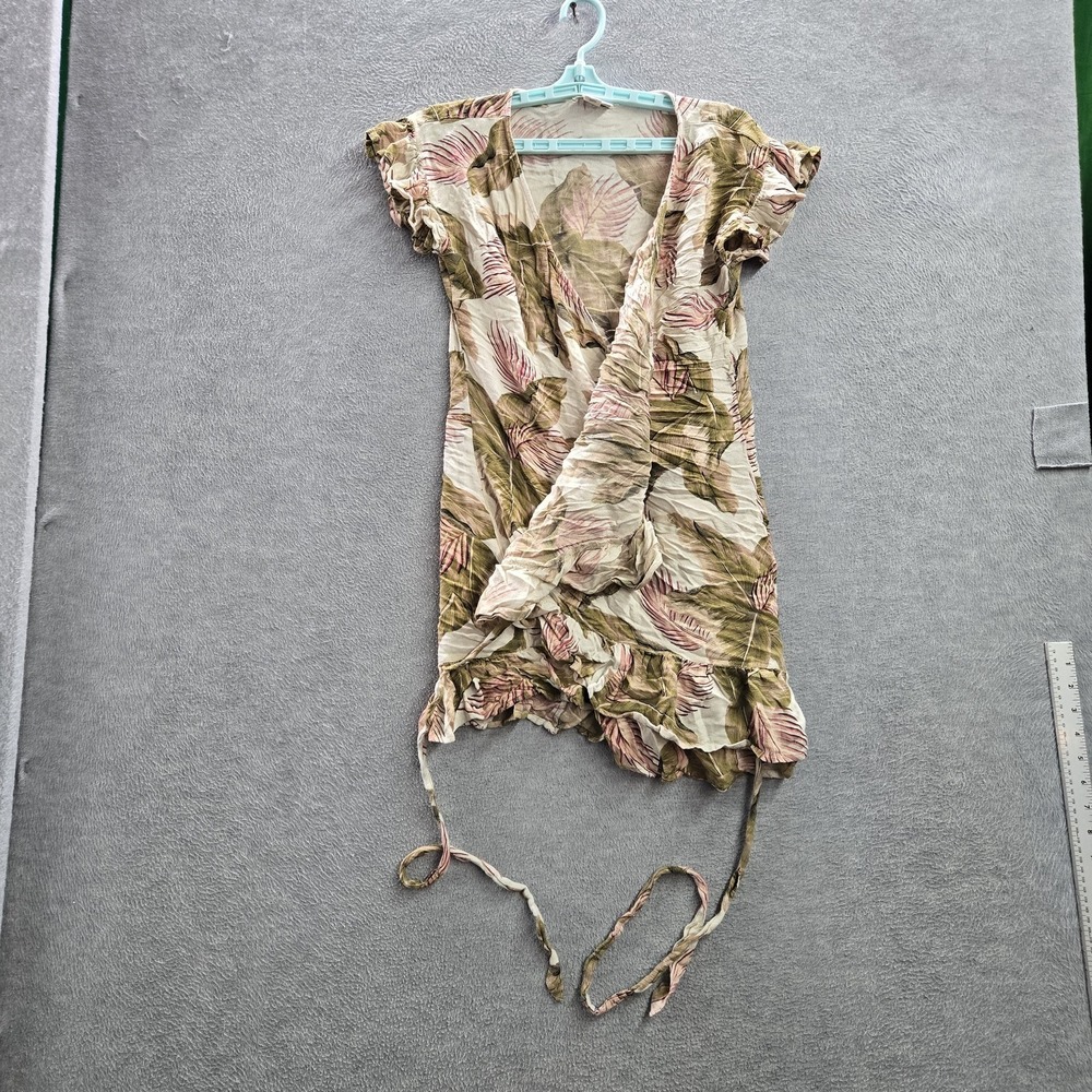 Billabong Women Dress M Cream Floral Wrap Dress Ruffle Short Sleeve